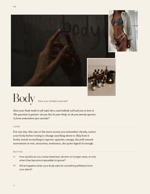 Body chapter opening: a hand writing on glass, a woman by a window and bottles beside a candle.